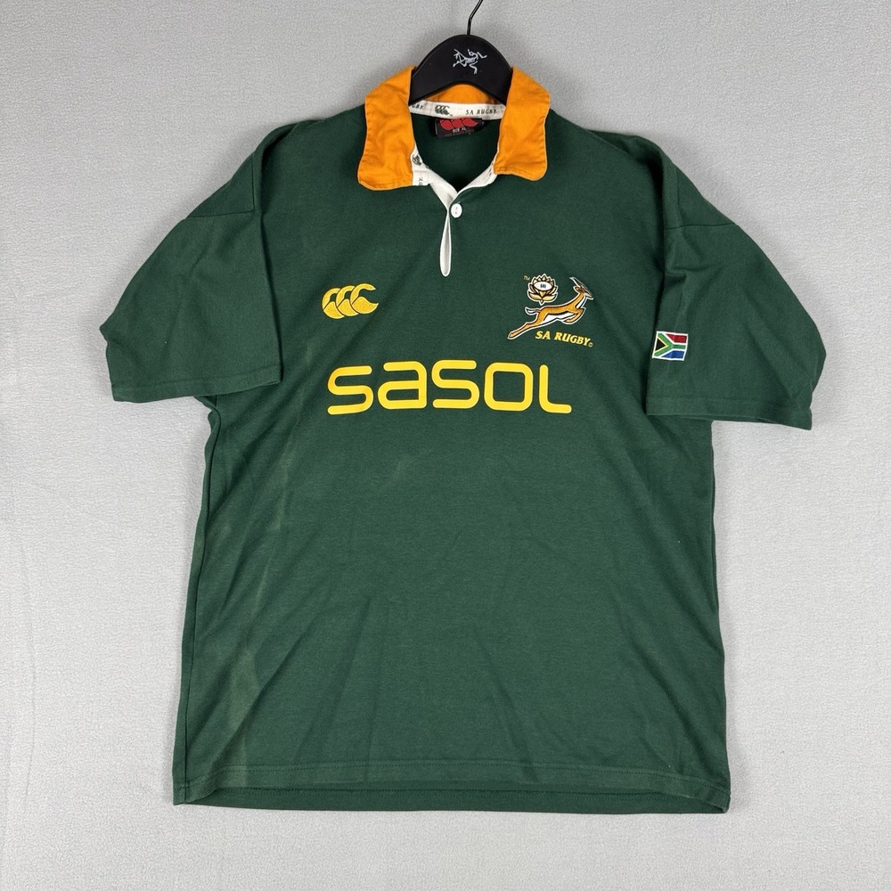 Vintage Canterbury Rugby South Africa Polo Shirt Gree… - Gem